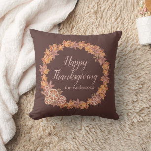 Personalized Thanksgiving   Watercolor Fall Leaves Cushion