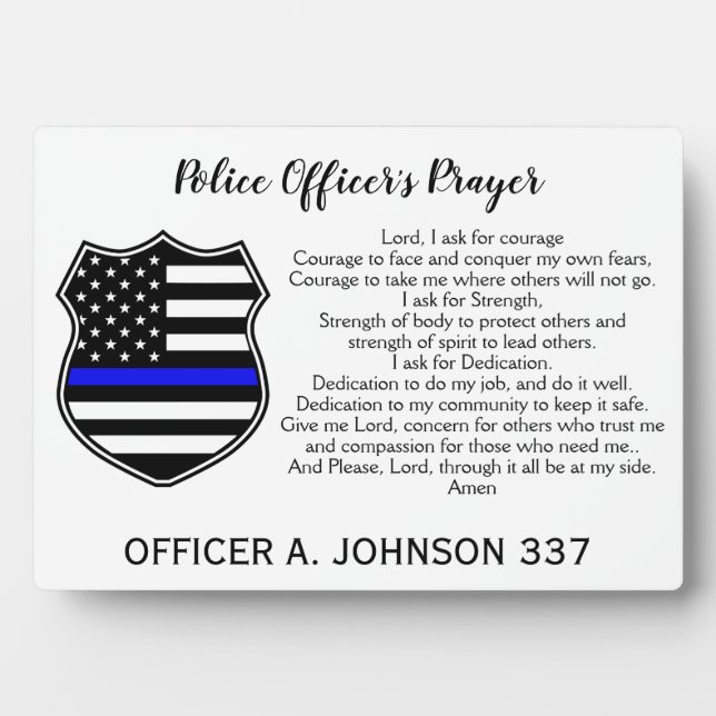 Personalized Thin Blue Line Badge Police Prayer Plaque (Front)