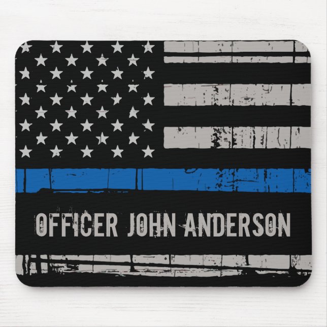 Personalized Thin Blue Line Police Officer Mouse Mat (Front)