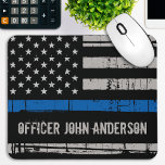 Personalized Thin Blue Line Police Officer Mouse Mat<br><div class="desc">Thin Blue Line Mouse Pad - American flag in Police Flag colors,  distressed design . Personalize with Officer's name. This personalized police officer planner is perfect for police departments. COPYRIGHT © 2020 Judy Burrows,  Black Dog Art - All Rights Reserved. Personalized Thin Blue Line Police Officer Mouse Pad</div>