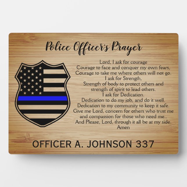 Personalized Thin Blue Line Police Prayer Plaque (Front)
