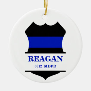 Personalized Thin Blue Line Police Shield  Ceramic Tree Decoration