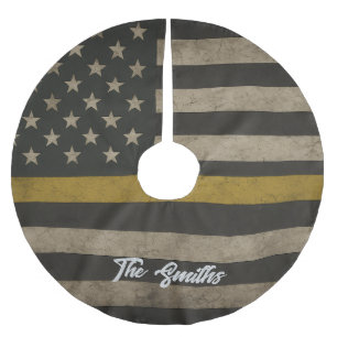 Personalized Thin Gold Line 911 Dispatcher Brushed Polyester Tree Skirt