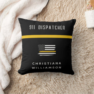 Personalized Thin Gold Line Flag 911 Dispatcher  Cushion