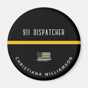 Personalized Thin Gold Line Flag 911 Dispatcher  Magnet
