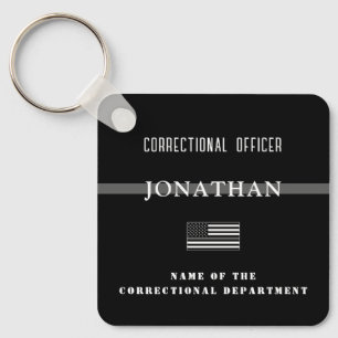 Personalized Thin Gray Line Corrections Officer Key Ring