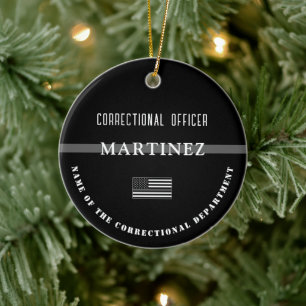 Personalized Thin Silver Line Corrections Officer Ceramic Tree Decoration