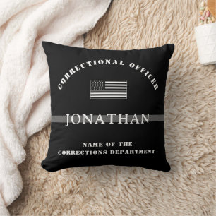 Personalized Thin Silver Line Corrections Officer Cushion
