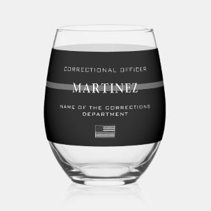 Personalized Thin Silver Line Corrections Officer Stemless Wine Glass