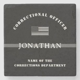 Personalized Thin Silver Line Corrections Officer Stone Coaster
