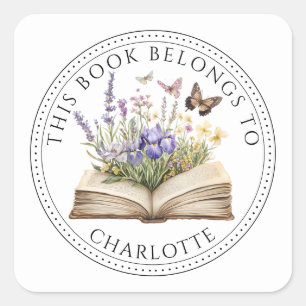Personalized This Book Belongs To Floral Book Square Sticker