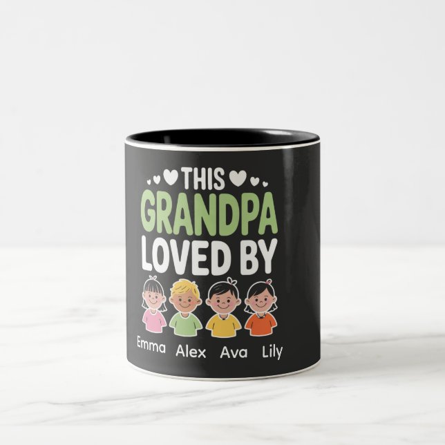 Personalized This Grandpa Loved By – Custom Kids  Two-Tone Coffee Mug (Center)