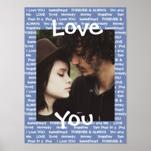 Personalized this "Love You" Couple's Blue Poster