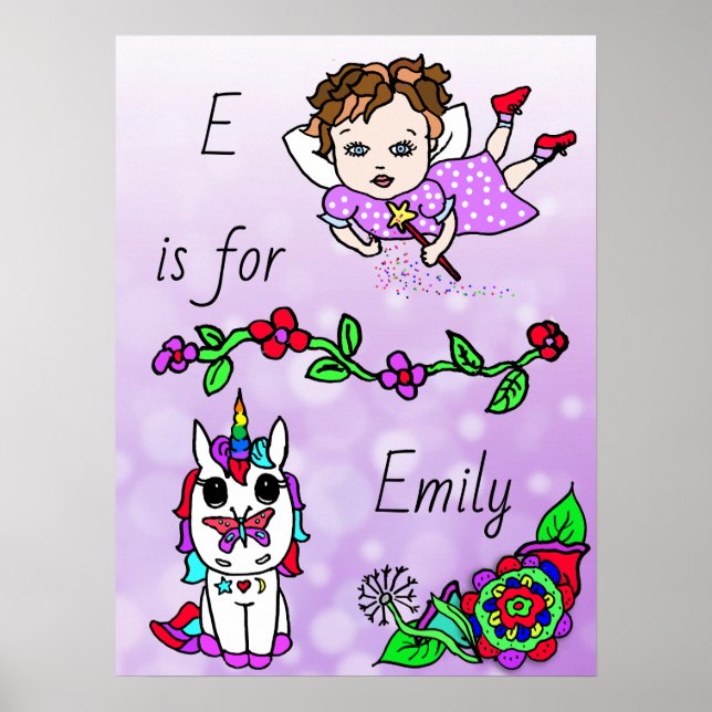 Personalized this Pretty Purple Fairy and Unicorn Poster (Front)