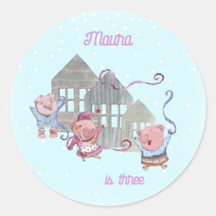Personalized Three Little Pigs Celebration Classic Round Sticker