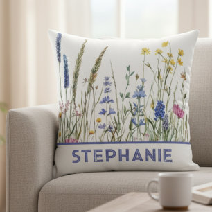 Personalized Throw Pillow – Watercolor Wildflowers