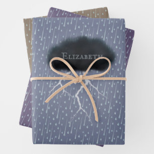 Personalized Thunder Cloud Rain & Lightning Stormy Wrapping Paper Sheet