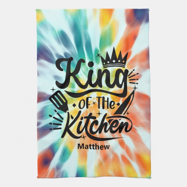 Personalized Tie Dye Kitchen Towel For Dad (Vertical)