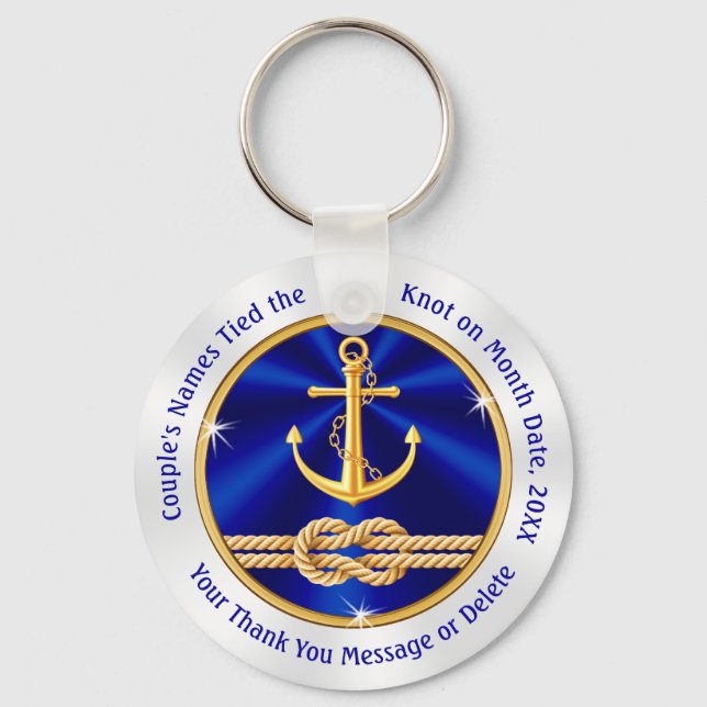 Personalized Tie the Knot Wedding Favors Nautical Key Ring (Front)