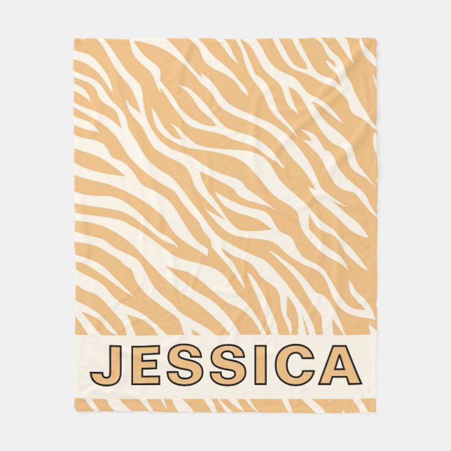 Personalized Tiger Stripe Tan Cream Aesthetic Fleece Blanket (Front)