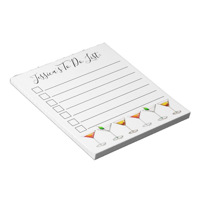 Personalized To Do List Martini Cosmo Manhattan Notepad (Angled)