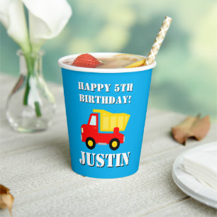 Personalized toy dump truck boys Birthday party Paper Cups