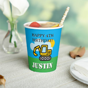 Personalized toy excavator boy's Birthday party Paper Cups