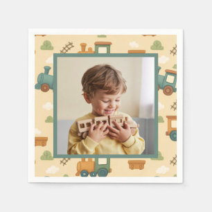 Personalized Train Birthday Photo Napkin