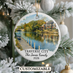 Personalized Traverse City Ornament, Michigan Ceramic Tree Decoration