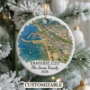 Personalized Traverse City Ornament, Michigan Ceramic Tree Decoration