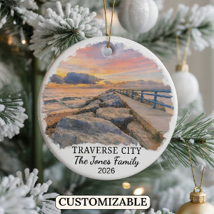 Personalized Traverse City Ornament, Michigan Ceramic Tree Decoration
