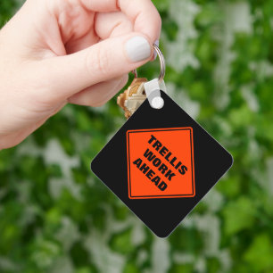 Personalized trellis work ahead orange road sign key ring