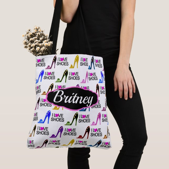 PERSONALIZED TRENDY AND CHIC I LOVE SHOES TOTE BAG (Close Up)