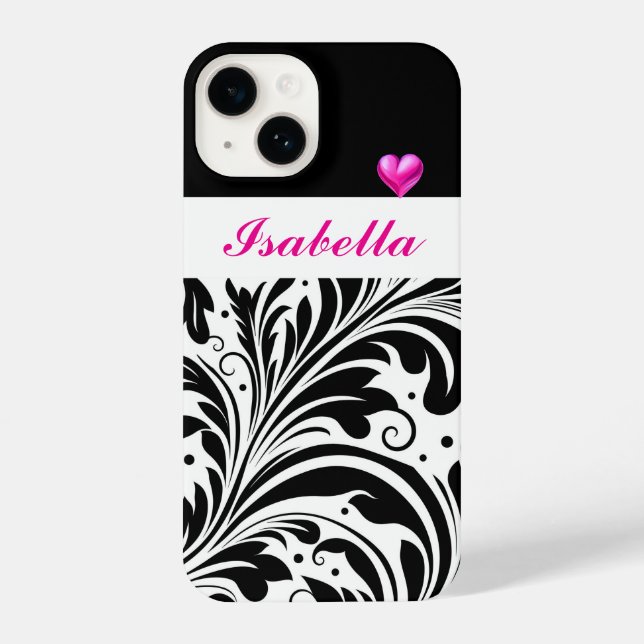 Personalized Trendy Black & White iPhone 14 Case (Back)