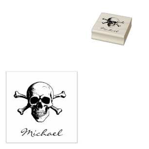 Personalized Trendy Halloween Skull & Crossbones   Rubber Stamp