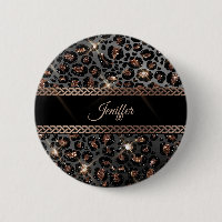Personalized Trendy Leopard Black Gold Glitter    
