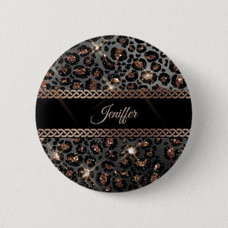 Personalized Trendy Leopard Black Gold Glitter     6 Cm Round Badge