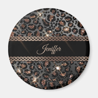 Personalized Trendy Leopard Black Gold Glitter     Magnet