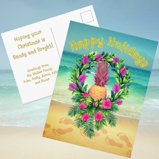 Personalized Tropical Christmas Holiday Pineapple Postcard