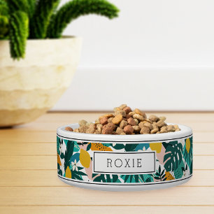 Personalized Tropical Lemon Blossom Pattern Pet Bowl