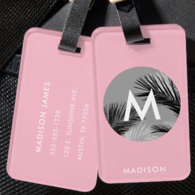 Personalized Tropical Monogram | Pale Pink Luggage Tag ("Everyday is abundantly beautiful." 
Sincerely Best Wishes from Lucky Design World)
