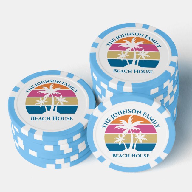 Personalized Tropical Palm Tree Sunset Beach House Poker Chips (Stack)