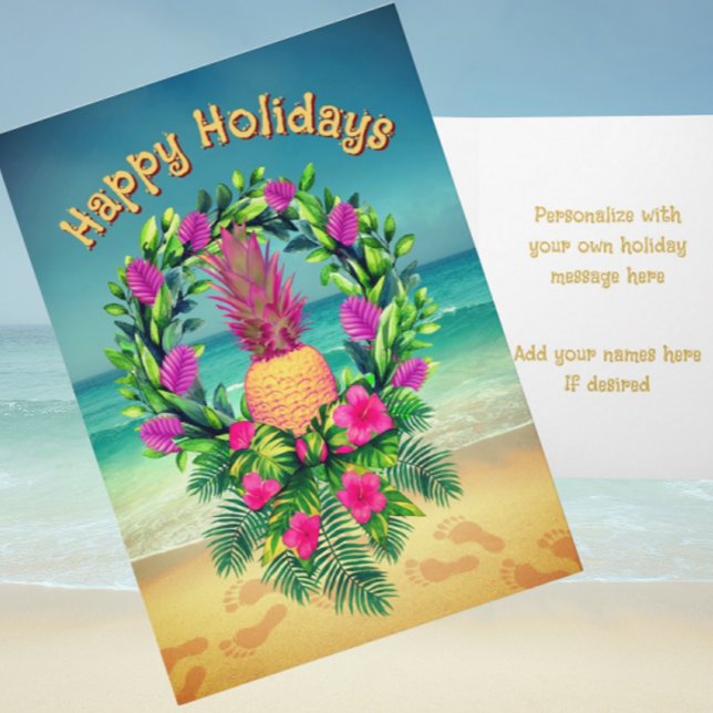 Personalized Tropical Pineapple Wreath Holiday (Personalize with your own message!)