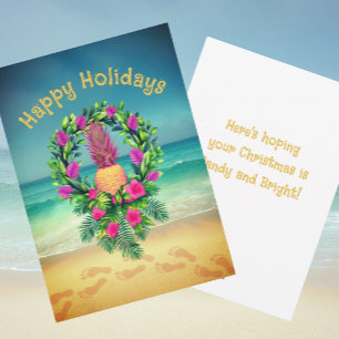 Personalized Tropical Pineapple Wreath Holiday Card