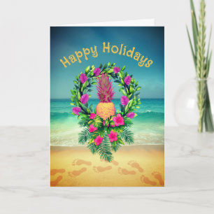 Personalized Tropical Pineapple Wreath Holiday Thank You Card