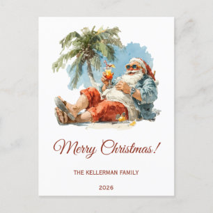 Personalized Tropical Santa Christmas Holiday Postcard