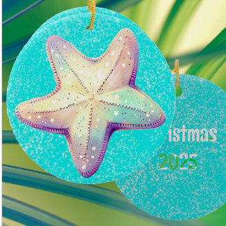 Personalized Tropical Starfish Christmas Holiday  Ceramic Tree Decoration