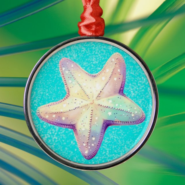 Personalized Tropical Starfish Christmas Holiday  Metal Tree Decoration (Beautiful star fish ornament. Nice stocking stuffer or hostess gift!)