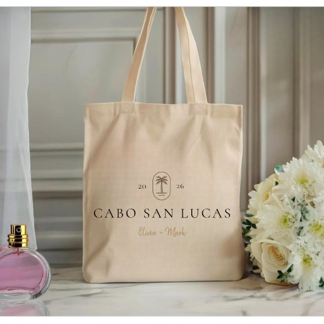 Personalized Tropical Wedding Destination Weekend  Tote Bag (Modern Personalized Tropical Wedding destination name tote bag)