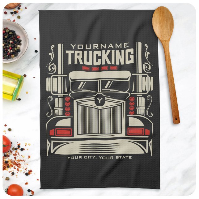 Personalized Trucking 18 Wheeler BIG RIG Trucker Tea Towel (Creator Uploaded)
